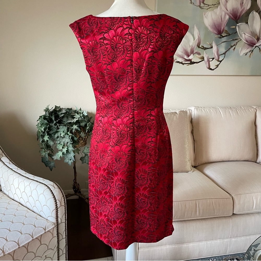 Connected Apparel Red Dress Side Ruched Holiday Party Dress - Picture 9 of 16